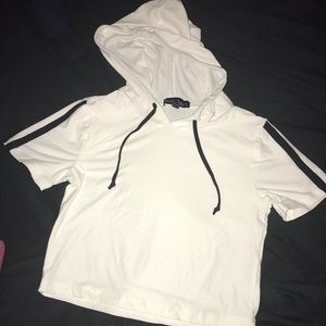 White Cropped Hoodie w/ Drawstrings